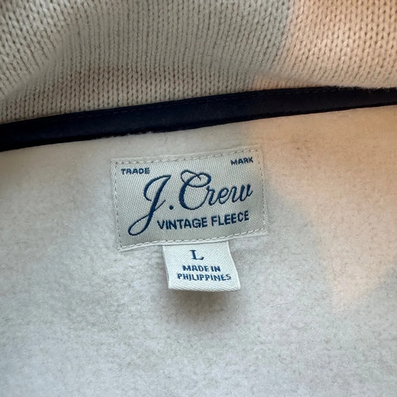 J Crew Vintage Fleece Polartec Sherpa Half Zip Pullover White/Navy Women’s Large - Picture 4 of 5